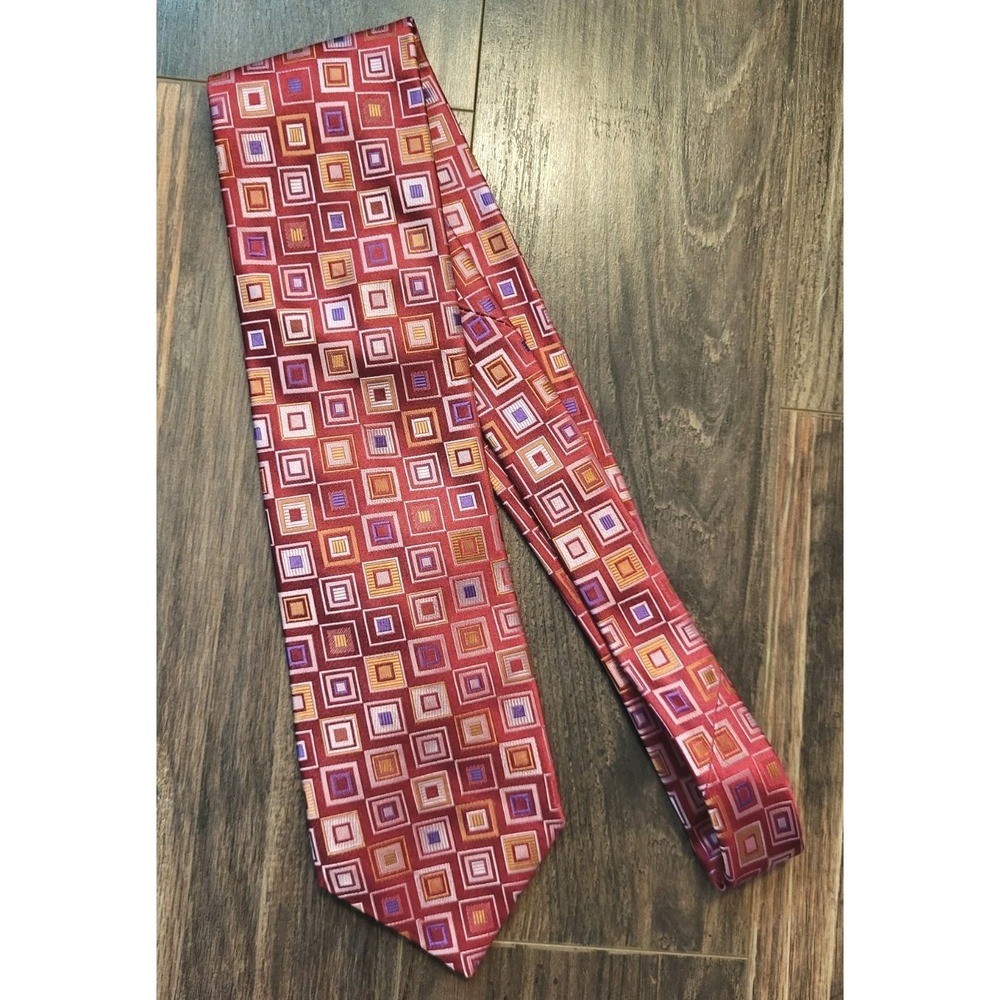 Ted Baker 100% Silk Tie Burgundy Geometric Made In USA
